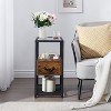 VECELO Wooden Side Table, Modern Narrow Nightstand with Drawer and Shelf for Bedroom Office,Tempered Glass, Black/Brown - 4 of 4