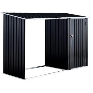 Firewood Storage Shed, Outdoor Firewood Rack, Outdoor Storage Shed with Log Holder, Firewood Shelter for Patio, Anthracite Galvanized Steel - 1 of 4