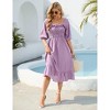 Clearlove Women's Summer Square Neck Midi Dress 2025 Casual Puff Half Sleeve Elastic Waist Boho Flowy Long Dresses - 2 of 4