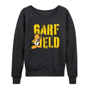 Women's - Garfield - Grunge Lightweight French Terry Wide Neck Long Sleeve Shirt - 1 of 4