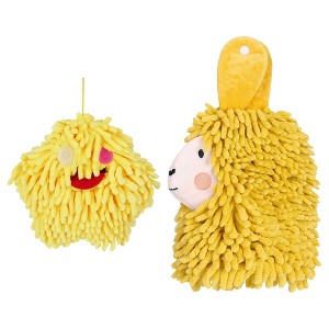 REGALWOVEN 2 Packs Cute Cartoon Alpaca Fuzzy Ball Hand Drying Hanging Ball Towels for Bathroom 7" x 7"/7" x 11" - 1 of 4