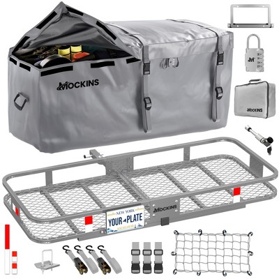 Mockins 60"x20"x6" Car Cargo Carrier Hitch Mount | 500 lbs Cap. Folding Hitch Basket with 16 CF Cargo Bag - Gray