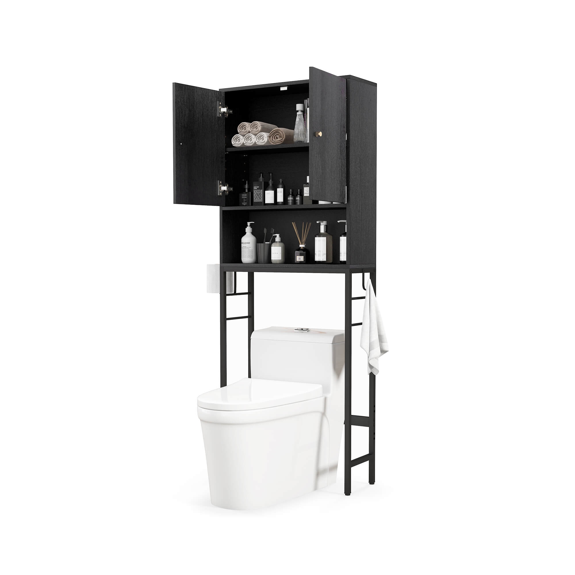Costway Over The Toilet Storage Cabinet Free Standing Toilet Rack with Adjustable Shelf Black