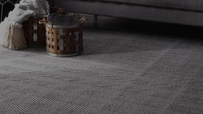 Hand Loomed Navy Herringbone 8' x 10' Wool Area Rug