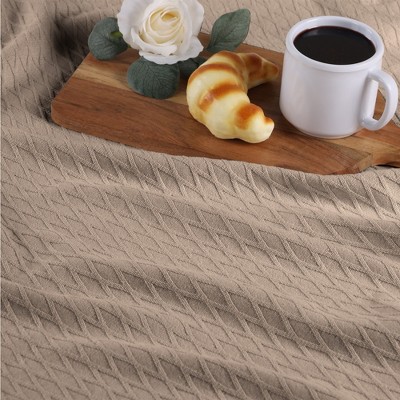 Full Khaki Cotton Diamond Weave Blanket