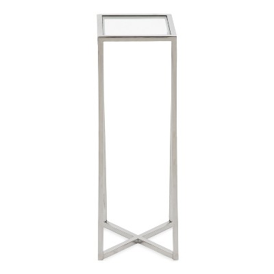 Jaspur Silver Metal and Glass Square End Table