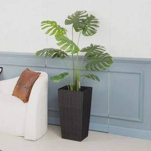 coucheta 22.5'' Tall Rattan Planter Set of 2 with Water Level Monitor & Wheels, Plant Pots with 2 Trays, for Patio, Living Room, Porch - 1 of 4