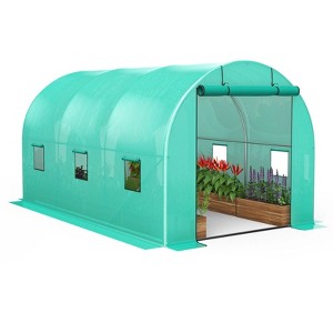 Portable Walking In Tunnel Tent, Bottom Widening Design, 2 Full-Opening Roller Zippered Door & 8 Screen Windows, Greenhouses for Outdoors - 1 of 4