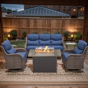 Belord Patio Furniture Set with 6-INCH Extra Thick Cushion, 5 Pieces Outdoor Patio Furniture Set with Swivel Chairs, Sofa Couch, and Firepit Table - 1 of 4