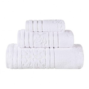 Zero Twist Cotton Floral Jacquard 3 Piece Bathroom Towel Set by Blue Nile Mills - 1 of 4