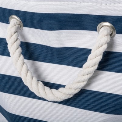 Large Navy and White Striped Collapsible Pet Storage Bin