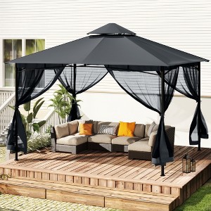 HAPPATIO Patio Soft Top Canopy Gazebo, Ventilated Double Roof & Mosquito Netting, Outdoor Gazebo with Metal Frame - 1 of 4