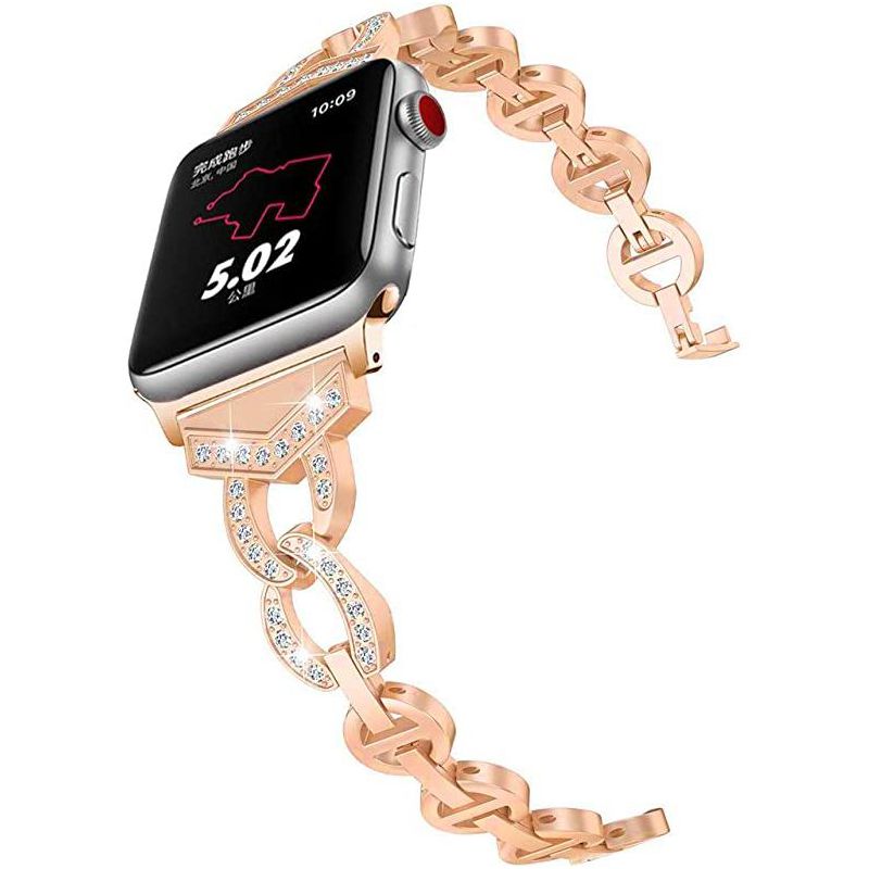 Worryfree Gadgets Metal Band for Apple Watch 38/40/41mm, 42/44/45/49mm Sleek O-Links with Full Bling Rhinestones, 3 of 5