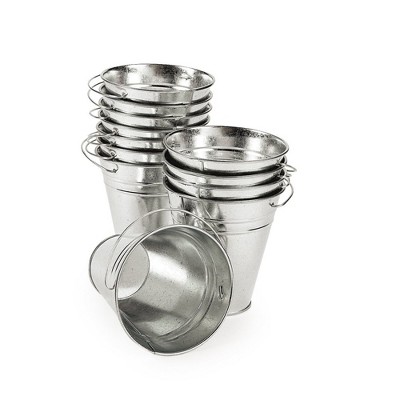 Fun Express Metal Large Galvanized Pails-5" x 4.5" Silver  Pack of 12  Buckets, 4 1/2" diam. x 5"