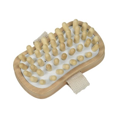 Evideco French Home Goods Wooden Massage Brush, Dual-Function Body Scrubber with Rubber Nodules, Exfoliation and Relaxation