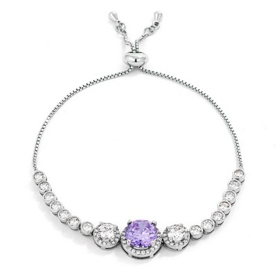 ShineHigh Adjustable Graduated CZ Bolo Style Tennis Bracelet for Women – 8.5-Inch Rhodium-Plated Slider Bracelet with Round-Cut Center Stone