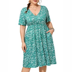 Plus Size Dress  Women'S V-Neck Printed Pocket Dress (Original Spu: Pby_0Vux) Uncompressed - 1 of 1