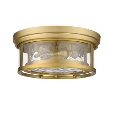 Transitional Olde Brass 2-Light Flush Mount with Waterglass Shade