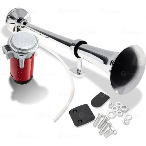 Zone Tech 12V Single Trumpet Air Horn -Silver Single Trumpet Air Horn Relay  Included Chrome Compressor Super Loud 150db