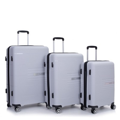 SEVOBAL Luggage 3 Piece PP Hardshell Set with Spinner Silent Wheels, TSA Lock, Ideal for Students or Travelling, Silver, 19.48"*11.8"*29.3"