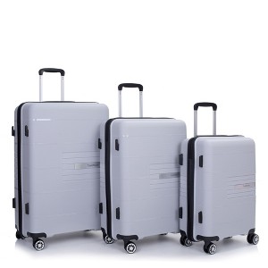 SEVOBAL Luggage 3 Piece PP Hardshell Set with Spinner Silent Wheels, TSA Lock, Ideal for Students or Travelling, Silver, 19.48"*11.8"*29.3" - 1 of 4