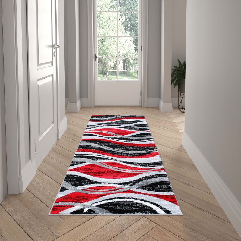 Emma and Oliver Olefin Accent Rug with Abstract Wave Design and Natural Jute Backing, 2 of 6