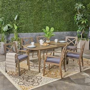 Pines 7pc Acacia Oval Wood Dining Set - Gray/Dark Gray - Christopher Knight Home - 1 of 4