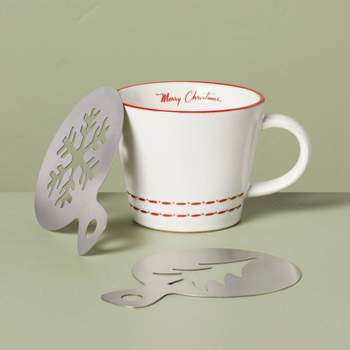 11oz Merry Christmas Stoneware Mug with Latte Art Metal Stencils (Gift Set) - Hearth & Hand™ with Magnolia