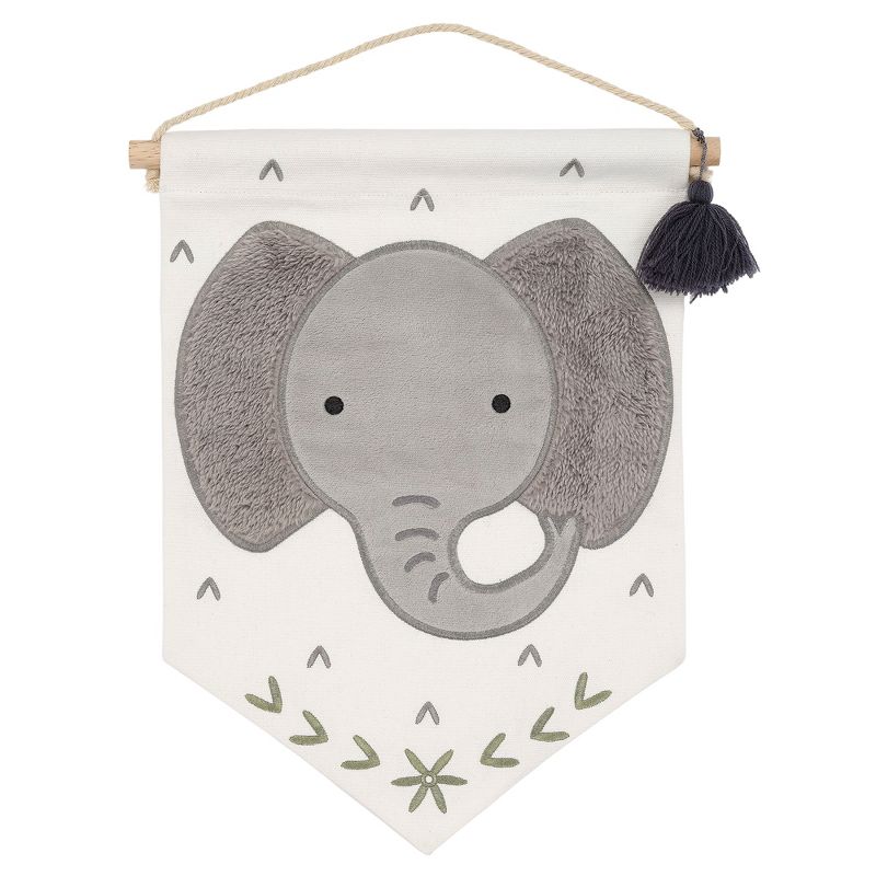 Lambs & Ivy Elephant Canvas Banner Nursery Wall Art / Wall Hanging - White/Gray, 1 of 5
