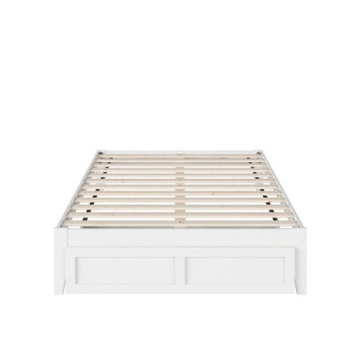 White Full Wood Platform Bed with Storage Drawer and USB Charger