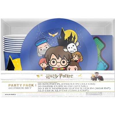 Silver Buffalo Harry Potter & Friends Chibi Styling 60 Piece Party Tableware Set | Cups | Plates | Napkins