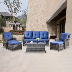 POCASSY 6 Piece Rattan Sofa Seating Group with Cushions - 1 of 4