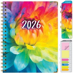 HARDCOVER 2026 Planner, 8.5"x11": 14 Months (Nov 2025-Dec 2026), Daily/Weekly/Monthly,  Bookmark, Pocket Folder w Sticky Notes (Rainbow Petals) - 1 of 4