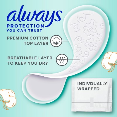 Always Pure Cotton Thin Daily Light Regular Panty Liner - 200ct