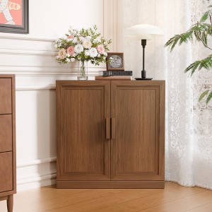 PexFix 31" x 31" Farmhouse Corner Cabinet Wooden Corner Storage Cabinet with Adjustable Shelves for Home Corners Living Room Bathroom Bedroom Walnut - 1 of 4