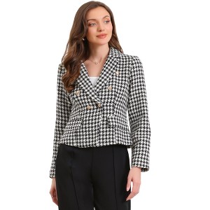INSPIRE CHIC Women's Notch Lapel Houndstooth One Button Double Breast Long Sleeves Blazer - 1 of 4