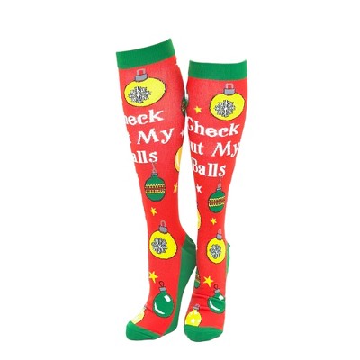 Adult Check Out My Balls Funny Christmas Compression Socks for Women and Men - Crazy Dog Compression Socks