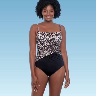 Women's Slimming Control Shirred Square Neck One Piece Swimsuit - Dreamsuit by Miracle Brands