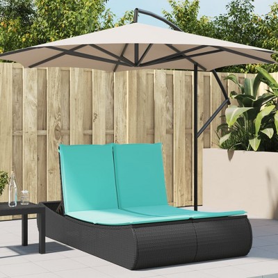 vidaXL Double Sun Lounger with Cushions Gray Poly Rattan