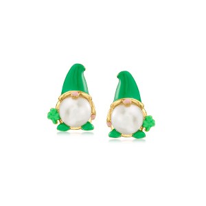Ross-Simons 8-8.5mm Cultured Pearl and Multicolored Enamel Leprechaun Gnome Earrings in 18kt Gold Over Sterling - 1 of 4