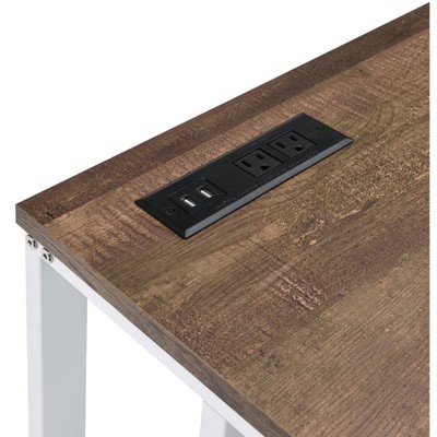 Vynxaria Walnut White Desk USB Charging Contemporary Writing Table for Home Office Study