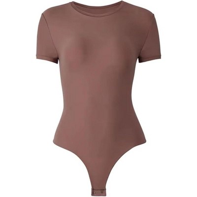 Sol Living Women's Bodysuit Seamless Casual Going Out Top Shirt Breathable Tops Tummy Control Shapewear Stretchy Basic Body Suits T Shirt Crew Neck