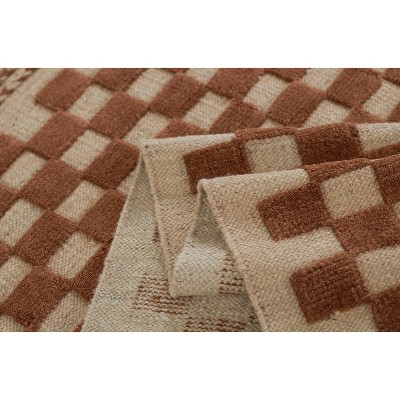 Brown and Beige Wool Checkered 8' x 10' Handwoven Rug