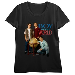 Boy Meets World Globe Group Art Crew Neck Short Sleeve Women's Black T-shirt - 1 of 3