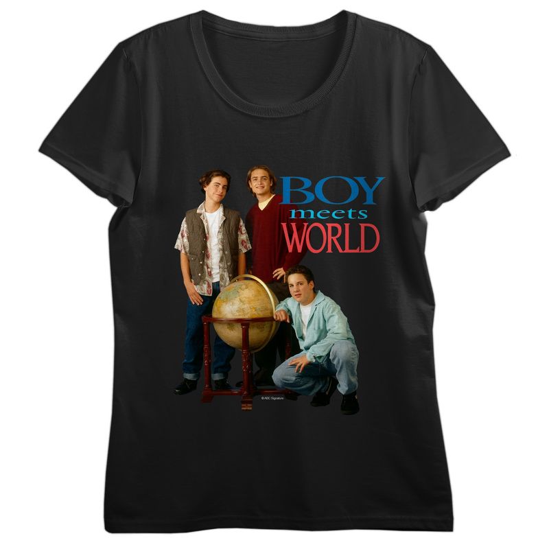 Boy Meets World Globe Group Art Crew Neck Short Sleeve Black Women's T-shirt, 1 of 3