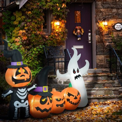 LOVSON 7.5-foot Halloween inflatable pumpkin ghost family, outdoor LED garden display, waterproof design