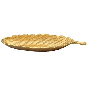 Classic Touch Gold Leaf Shaped Platter with Vein Design - 1 of 4