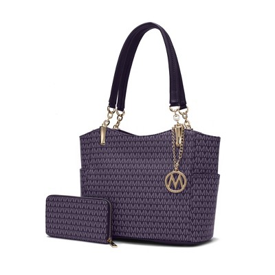 MKF Collection Savannah M Logo Printed Vegan Leather Women’s Tote and Wristlet Wallet by Mia K- 2 pieces