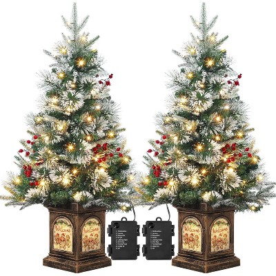 3ft Pre-assembled Lights Snowflake Christmas Tree, Small Artificial Christmas Tree with Elk Light Base and 78 LED Lights, 8 Lighting Modes Hinged