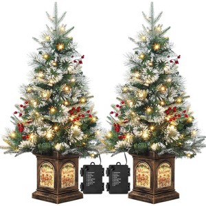 3ft Pre-assembled Lights Snowflake Christmas Tree, Small Artificial Christmas Tree with Elk Light Base and 78 LED Lights, 8 Lighting Modes Hinged - 1 of 4